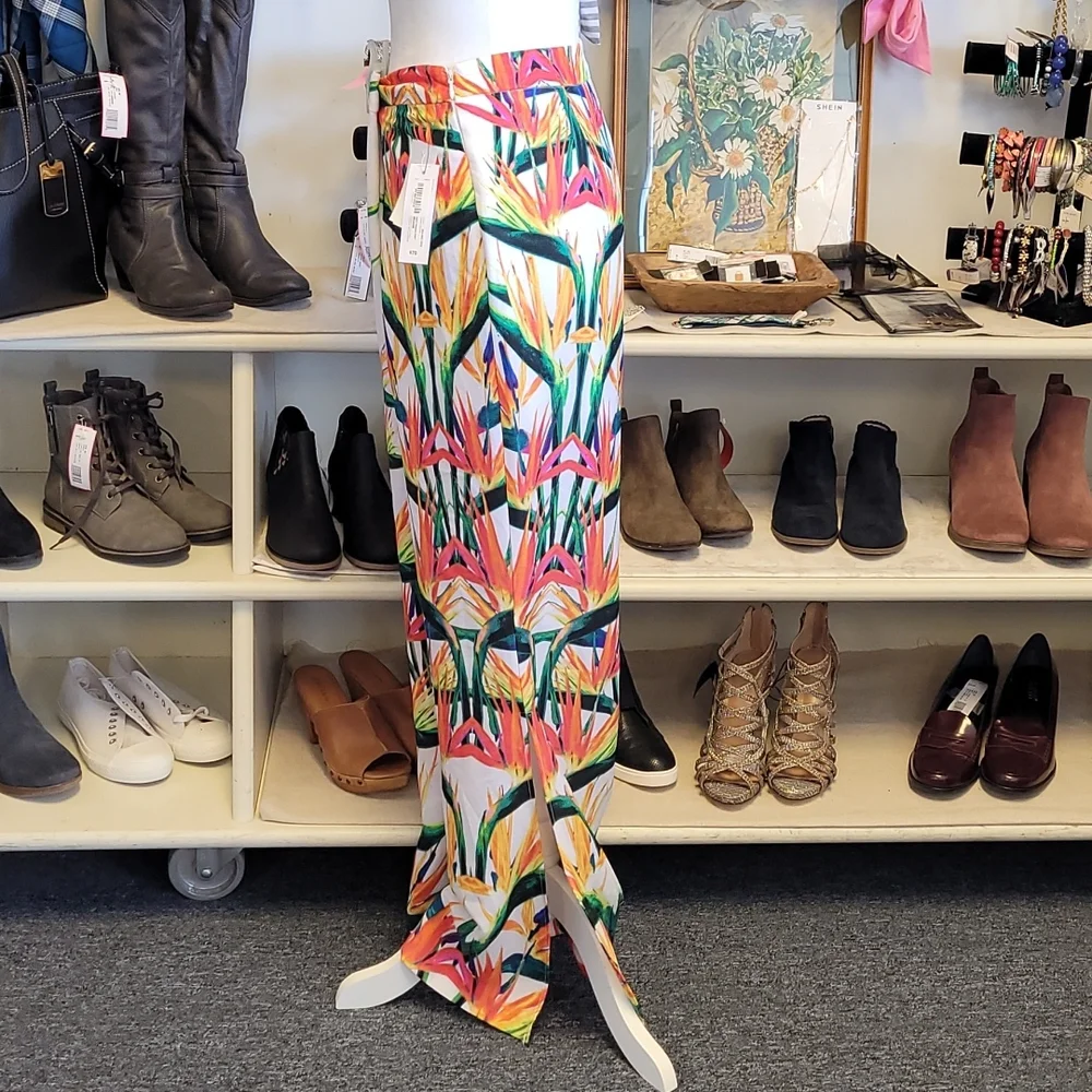NWT Bisou Bisou Tropical White Paradise Print Palazzo Pant sz Medium - Picture 5 of 8